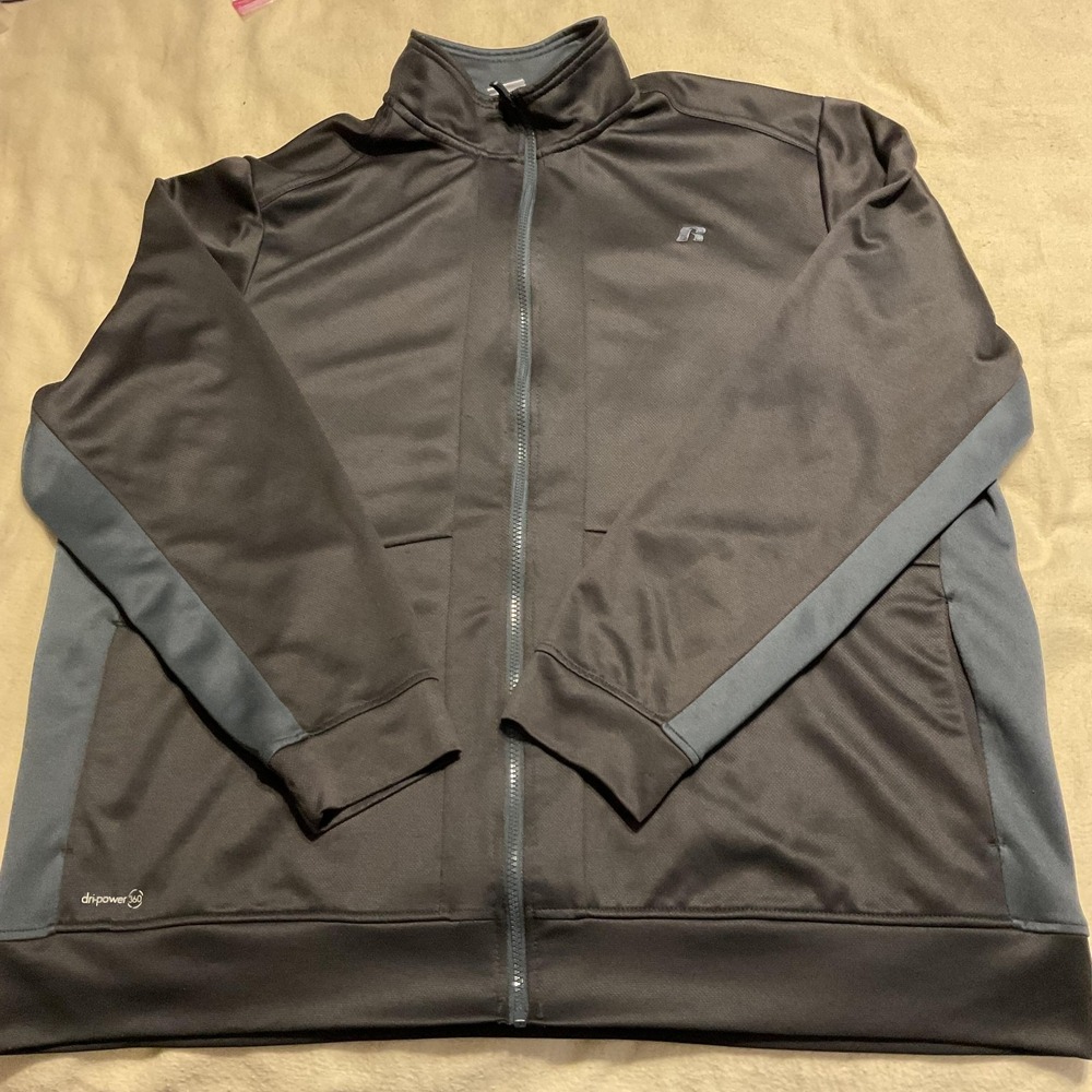 Russell Track Jacket Mens 2XL Black Dri-Power 360 Full Zip Athletic Colorblock